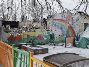 The remains of the Story Book Early Learning Centre are seen in Essex on Jan. 9, 2017.