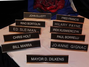 Nameplates for Windsor mayor and city council.