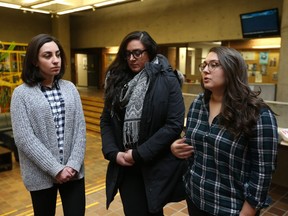 University of Windsor law students, from left, Rojin Jazayeri, 25, Sahar Talebi, 28, and Nadia Bakhtiari, 28, on Jan. 30, 2017 in Windsor, Ont.