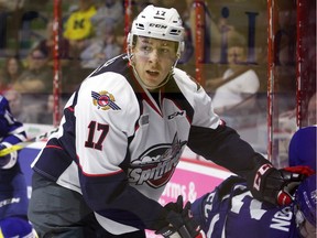 Logan Stanley, seen here in a game on Oct. 6, 2016 at the WFCU Centre, has been sidelined for months after having knee surgery on Jan. 23, 2017.