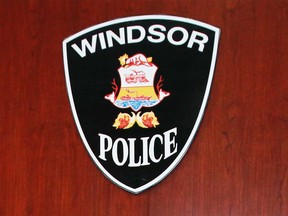 A Windsor Police Service badge at headquarters.