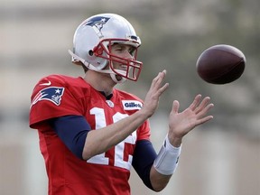 New England Patriots quarterback Tom Brady participates in a drill during practice for the NFL Super Bowl 51 football game against the Atlanta Falcons. Wednesday, Feb. 1, 2017, in Houston. (AP Photo/Charlie Riedel)