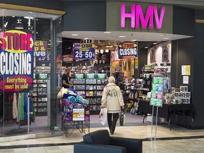An HMV outlet is seen at the Mic Mac Mall in Dartmouth, N.S. on Friday, Feb. 24, 2017. Sunrise Records is placing a major bet on Canadian music sales with plans to move into 70 retail spaces being vacated by HMV Canada. THE CANADIAN PRESS/Andrew Vaughan