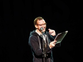 Dan Misener, founder and organizer of the event series Grownups Read Things They Wrote As Kids, is seen hosting a show in this undated promotional image.