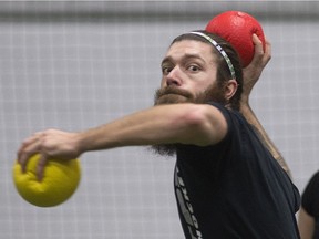 Frederic Belanger competes in the 1st Annual Assist Dodgeball Tournament  at Central Park Athletics on Feb. 28, 2016.