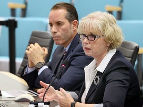 Hotel-Dieu Grace Healthcare officials Janice Kaffer, right, president and CEO, and Bill Marra, VP external affairs, appear at Essex County council on Feb. 15, 2017.