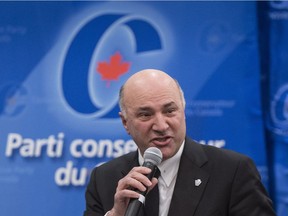 Conservative leadership candidate Kevin O'Leary addresses a Conservative Party leadership debate on Feb. 13, 2017 in Montreal.