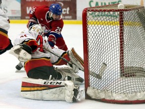 New Lakeshore Canadiens' captain  Ameen Fadel is shown scoring against Blenheim in previous action.