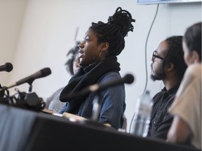 Artists, from left, Sandra Brewster, Anique Jordan, Jalani Morgan, and Kara Springer take part in a panel discussion at the Art Gallery of Windsor, Saturday, Feb. 11, 2017.
