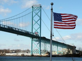 Detroit is seen over the Detroit River across from the Windsor riverfront.