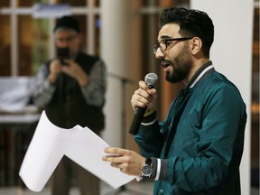 University of Windsor Students' Alliance president Moussa Hamadani speaks to about 100 University of Windsor students and area residents on Feb. 1, 2017, at CAW Student Centre to discuss such recent events as President Trump's immigration policies and the deadly attack at a Quebec City mosque.