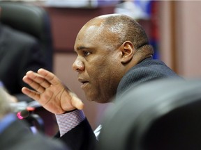 Ward 2 Coun. John Elliott makes a point during budget discussion at special meeting of city council on Jan. 23, 2017.