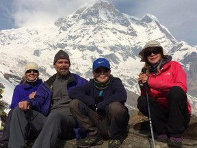 Yvette Duffy, left to right, Scott Morson and their children Matthew and Alexandra pose at the Annapurna base camp in Nepal in this March 2016 handout photo. THE CANADIAN PRESS/HO - Yvette Duffy *MANDATORY CREDIT*