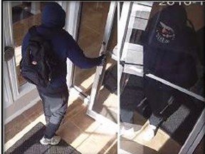 West Region OPP are looking for a man who robbed two pharmacies and a credit union across Lambton, Middlesex and Essex counties.