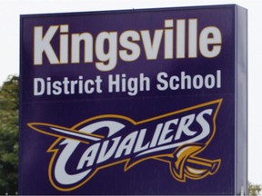 The sign at Kingsville District High School is shown on Sept. 29, 2015.