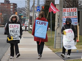 Canadian Hearing Society employees picket at the Giles Boulevard office in Windsor on March 6, 2017.