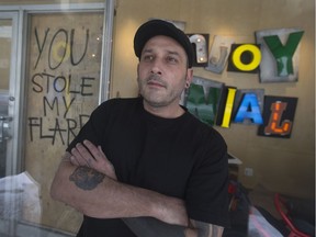 Daniel Bombardier, also known as Denial, is pictured at his art studio, FiveTen Design Factory & Print House on March 13, 2017, where he had approximately $20,000 in art and merchandise stolen the day before.