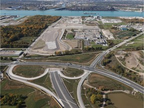 The customs and toll plaza area for the Gordie Howe International Bridge is shown on Oct. 19, 2016 along the Detroit River in Windsor.