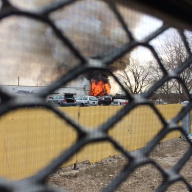 Windsor fire crews battle a blaze at J&B Auto Parts on Provincial Road on March 9, 2017.