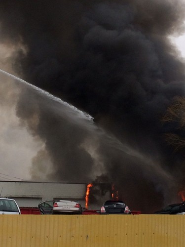 Windsor fire crews battle a blaze at J&B Auto Parts on Provincial Road on March 9, 2017.