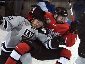 The LaSalle Vipers battle the Leamington Flyers in Greater Ontario Junior Hockey League playoff action on March 22, 2017 at the Vollmer Complex in LaSalle.