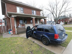 University of Windsor student Jason Doetsch gets in his car on Piche Street in Windsor on March 7, 2017. He regularly parks on the front lawn due to a lack of parking in the area.