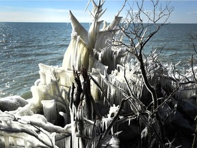 Spectacular ice formations are seen near the tip at Pointe Pelee National Park on Sunday March 12, 2017.