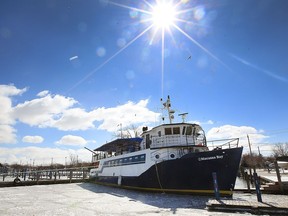 Recent high winds may be to blame for snapping the dock line of the Macassa Bay cruise boat at the Lakeview Park Marina in Windsor. The boat is shown on March 14, 2017.