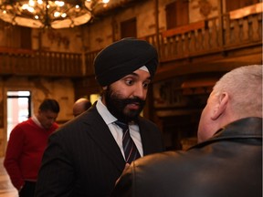 Navdeep Bains, minister of innovation, science and economic development, talks with the media on March 29, 2017 at the Fogolar Furlan Club.