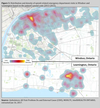 Distribution and density of opioid-related emergency department visits in Windsor and Leamington based on the patient’s postal code (2013-2015).