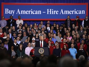 U.S. President Donald Trump speaks to autoworkers at the American Center for Mobility on March 15, 2017 in Ypsilanti, Mich. Trump discussed his priorities of improving conditions to bolster the manufacturing industry and reduce the outsourcing of American jobs.