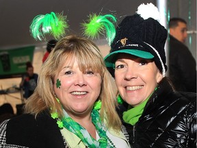 Karen Boutilier, left, and Christine Montgomery are shown on March 17, 2017 at the Kildare House where the St. Patrick's Day party was in full swing.