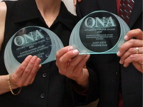 A pair of Ontario Newspaper Awards are on display in this May 3, 2008 file photo.