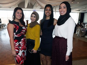 Alexandra Morand, left,  Dania Khalife, Staphanie Ramautar and Ayat Nizam attend the annual International Women's Day Gala at the St. Clair Centre for the Arts in Windsor on March 8, 2017.