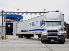 A Chrysler transport truck leaves Windsor Assembly Plant in Windsor on Aug. 10, 2010.