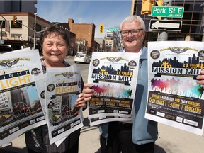 Helen Vasilic and Gary Malloy were on Ouellette Avenue display posters for Mission Mile on March 29, 2017. The duo are organizing the event — a one-mile run on Ouellette Avenue scheduled for May 19.