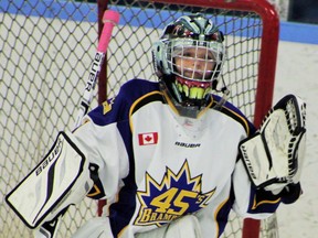 Hockey goalie Noah Young is shown in a handout photo. The eight-year-old Toronto-area hockey goalie whose hip-hop moves on the ice have made him an online sensation is relishing the prospect of being called up to the big leagues — for a dance-off.