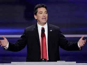 FILE - In this July 18, 2016, file photo, actor Scott Baio speaks during the opening day of the Republican National Convention in Cleveland. Baio wrote on Facebook April 25, 2017, that he was responding to media reports when suggested the death of his former ‚ÄúHappy Days‚Äù co-star Erin Moran may have been due to substance abuse problems. (AP Photo/J. Scott Applewhite, File)