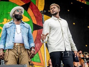 Black Thought, left, of The Roots and Usher perform at the New Orleans Jazz and Heritage Festival on Saturday, April 29, 2017, in New Orleans. (Photo by Amy Harris/Invision/AP)