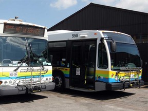 Transit Windsor buses outside their service garage on North Service Road in September 2014.