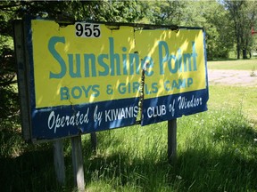 An old sign at the entrance to the Kiwanis Sunshine Point Camp in Harrow is pictured Saturday, May 31, 2014.