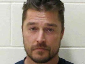 In this handout photo provided by the Buchanan County Sheriffs Office, TV personality Chris Soules, who starred in The Bachelor, is seen in a police booking photo after his arrest on charges of leaving the scene of a fatal accident after the truck he was driving rear-ended another vehicle April 24, 2017 in Independence, Iowa. The incident happened near Aurora, Iowa.