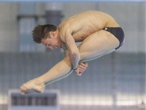 Great Britain's Thomas Daley competes in the men's 10-metre  platform semifinal at the FINA/NVC Diving World Series at the Windsor International Aquatic and Training Centre, Sunday, April 23,  2017.