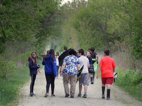 The Cypher Systems Group Greenway officially opened in McGregor on April 27, 2017. Students from nearby Sainte-Ursule Elementary School take a walk on the trail after the official opening.