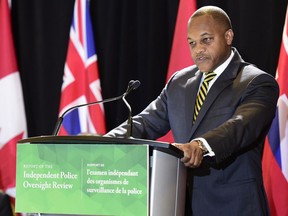 Justice Michael Tulloch releases his recommendations on how to enhance oversight of policing in the province at a news conference in Toronto on April 6, 2017.