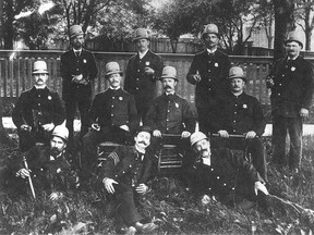 The Windsor Police Department in 1889 included (foregound) J. Langlois, left, A. Nah, D. Grieves; (seated) E. Giles, left, C. Mahoney, F. Hess, A. Griffith; (standing) W. Lester, left, G. Livingston, M. Meston and J. Jackson. Next week, the Windsor Police Service plans several events celebrating the force's 150th anniversary.