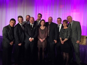 Dalson Chen, from left, Dylan Kristy, Jason Kryk, Tyler Brownbridge, Dan Taekema, Anne Jarvis, Dax Melmer, Dan Janisse, Grace Macaluso and Doug Schmidt were among Windsor Star journalists that were either nominated or won at the Ontario Newspaper Awards on April 29, 2017 in Hamilton.