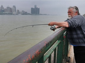 Dave Beyer fishes near the Caron Avenue pumping station in Windsor on April 20, 2017. Tests are underway to see if any fish in the Detroit River have hemorrhagic septicemia virus (VHSv).