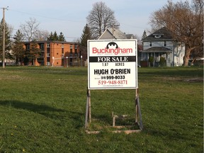 A 1.67 acre parcel of land remains for sale at the corner of Glengarry Avenue and University Avenue East in Windsor, Ont., on April 12, 2017.