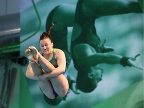 Frederike Freyer, from Germany practises at the FINA Diving World Series 2017 in Windsor on April 20, 2017.